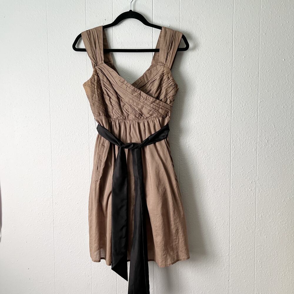 Maeve Tan Midi Dress with Black Sash